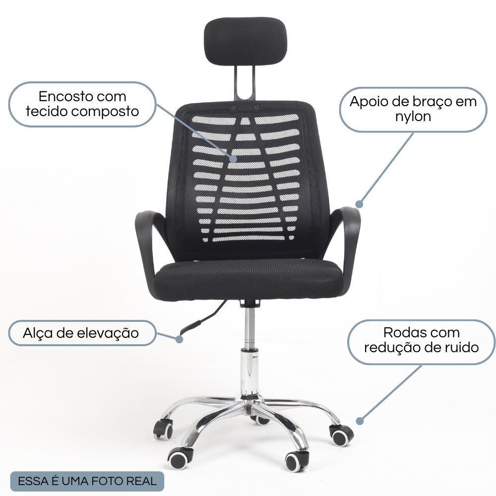 Cadeira de Escritório Giratória OC6200 Trevisul com Encosto Preta