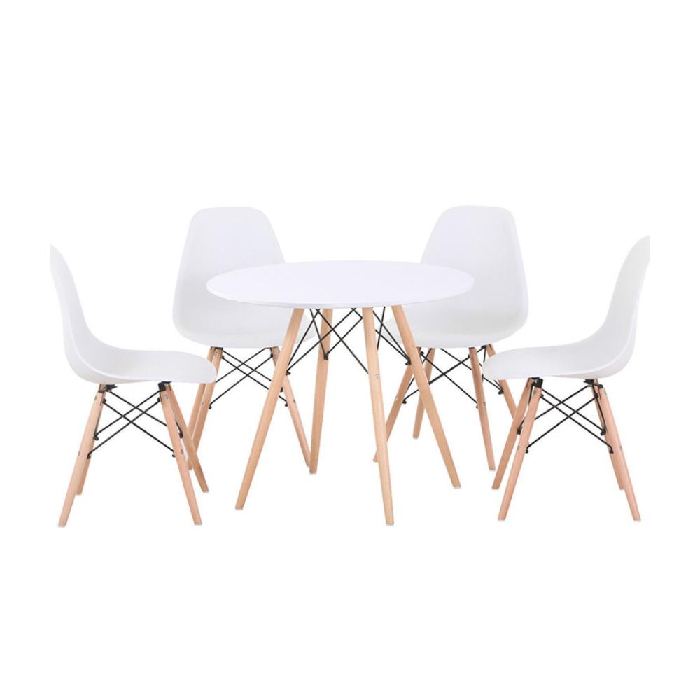 Conjunto Mesa 90cm + 4 Cadeiras Charles Eames Eiffel Trevisul - Branco
