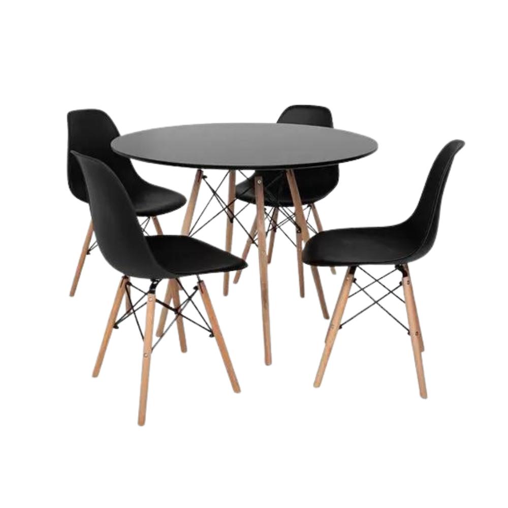 Conjunto Mesa 90cm + 4 Cadeiras Charles Eames Eiffel Trevisul - Preto
