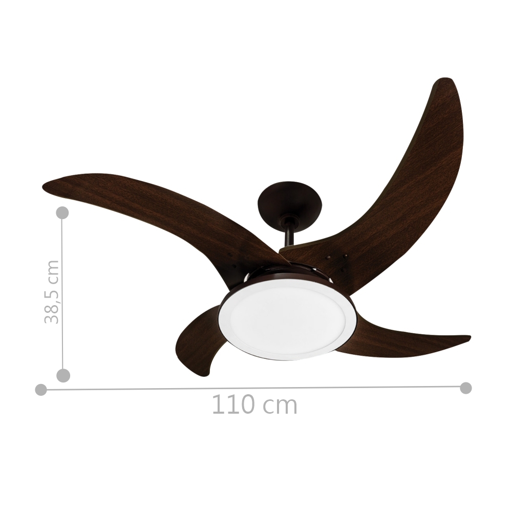 Ventilador LED Carvalho Marrom Café 4 Pás 220V e Controle Remoto