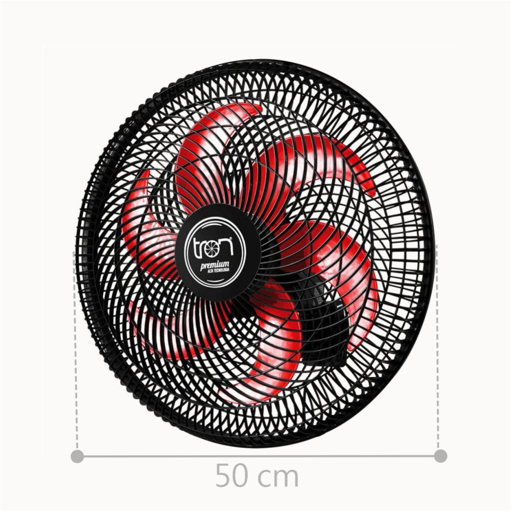 Ventilador Parede Lorena Preto Oscilante 220V Pás Vermelho