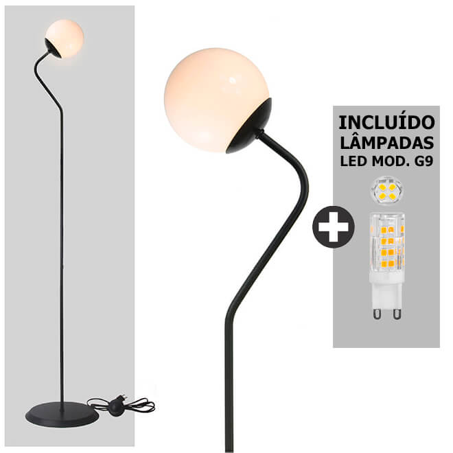 Luminária de Coluna Abajur Piso Chão Globo - KOMA + Lâmpada G9