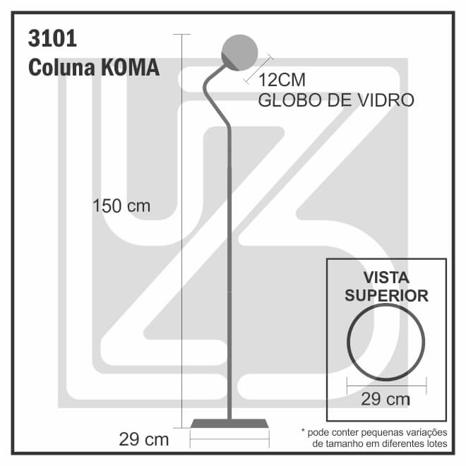 Luminária de Coluna Abajur Piso Chão Globo - KOMA + Lâmpada G9