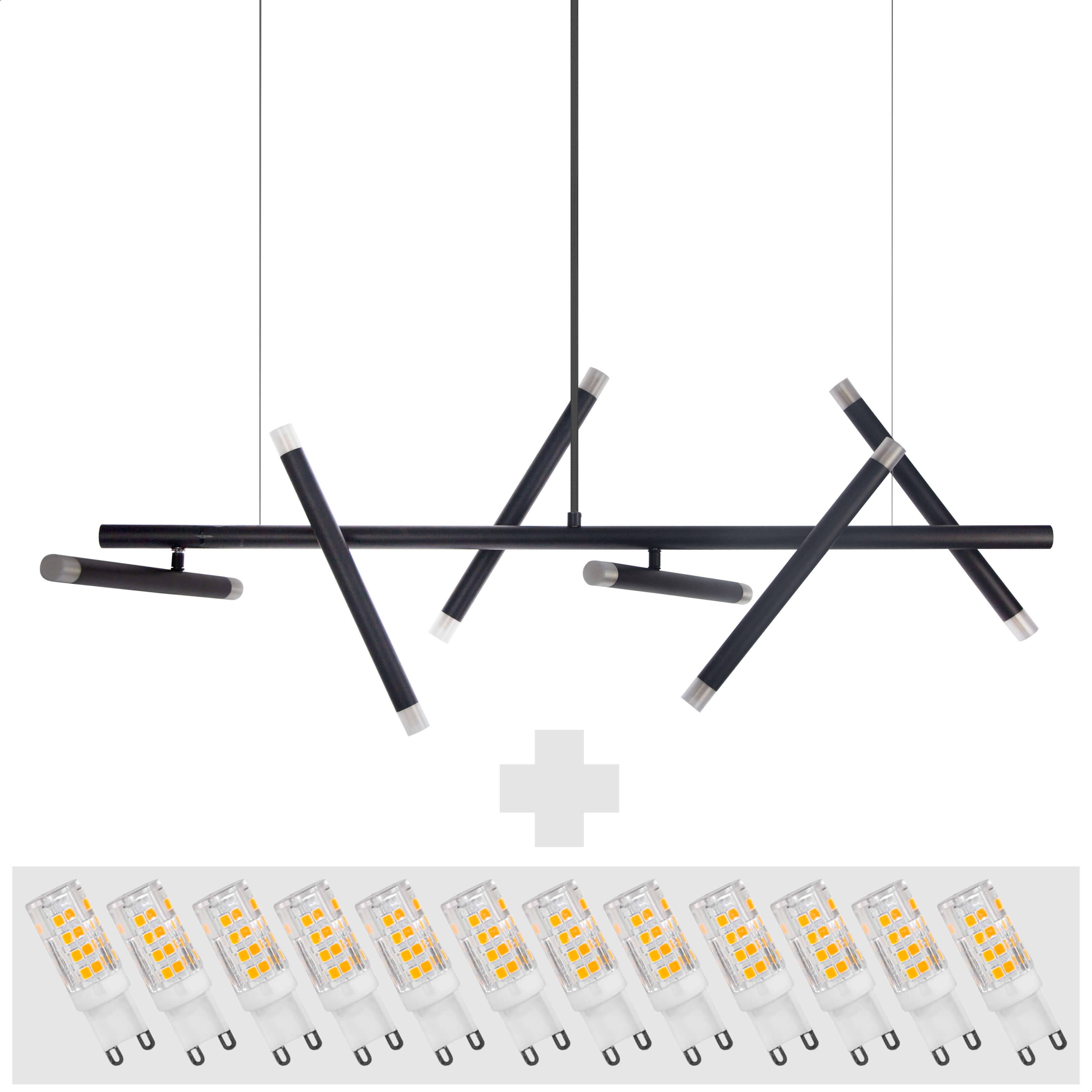 Lustre Grande Slim Moderno Billy PRETA + 12 LED G9 de 5W