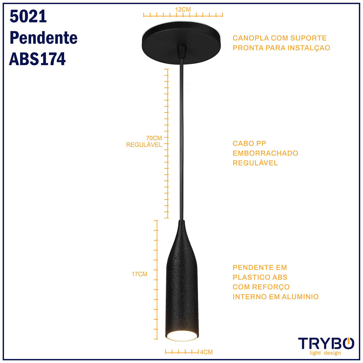 Lustre Pendente Decorativo Design 3D - ABS174 - PRETO + LED
