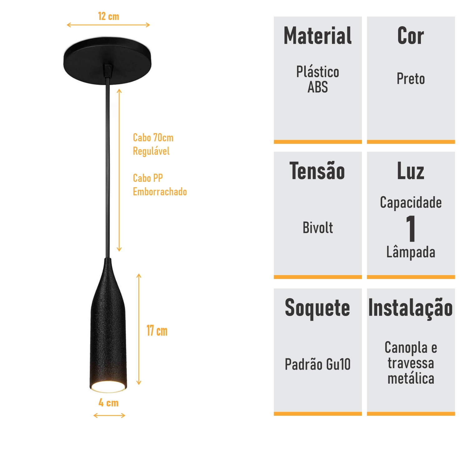 Lustre Pendente Decorativo Design 3D - ABS174 - PRETO + LED