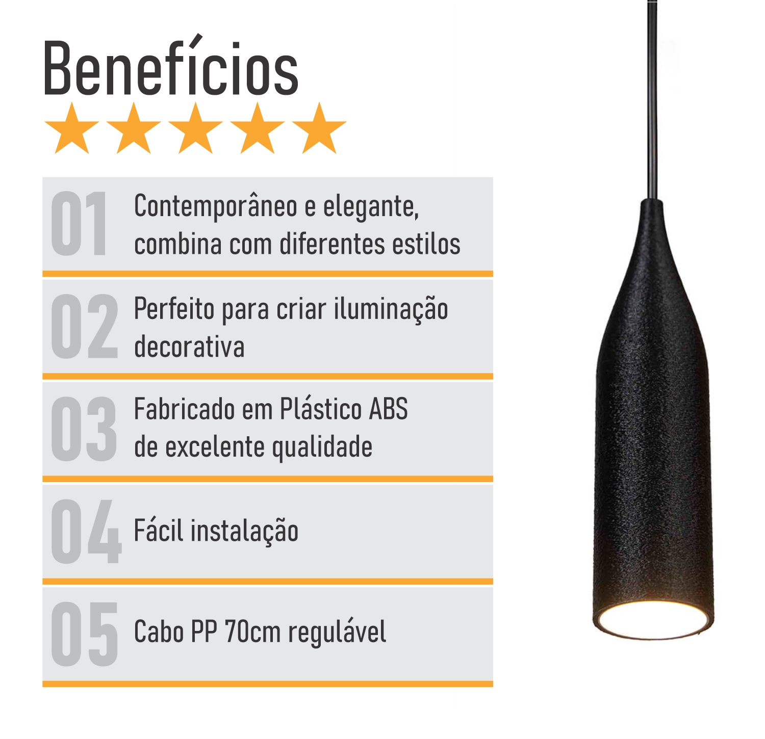 Lustre Pendente Decorativo Design 3D - ABS174 - PRETO + LED