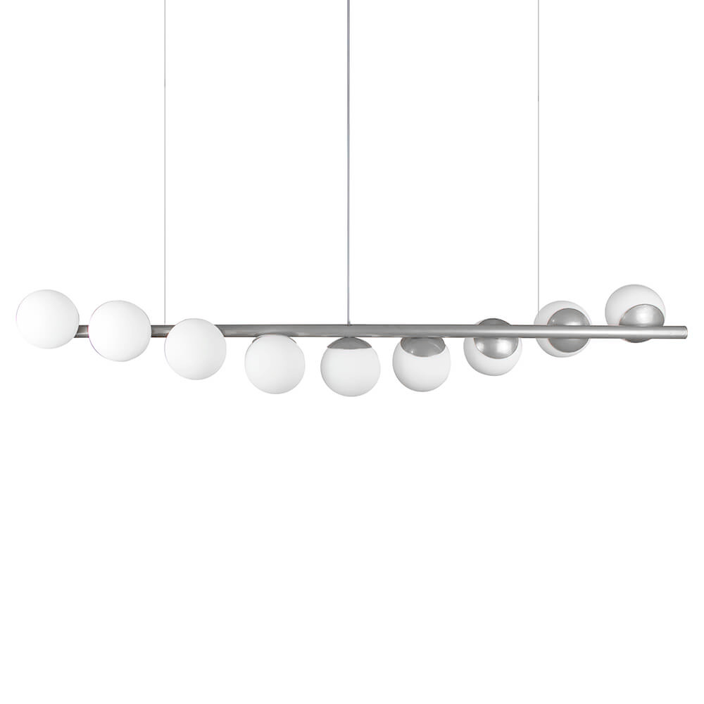 Lustre Pendente Figo PRATA - 9 Globos Esfera de Vidro Branco