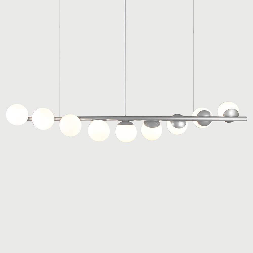 Lustre Pendente Figo PRATA - 9 Globos Esfera de Vidro Branco