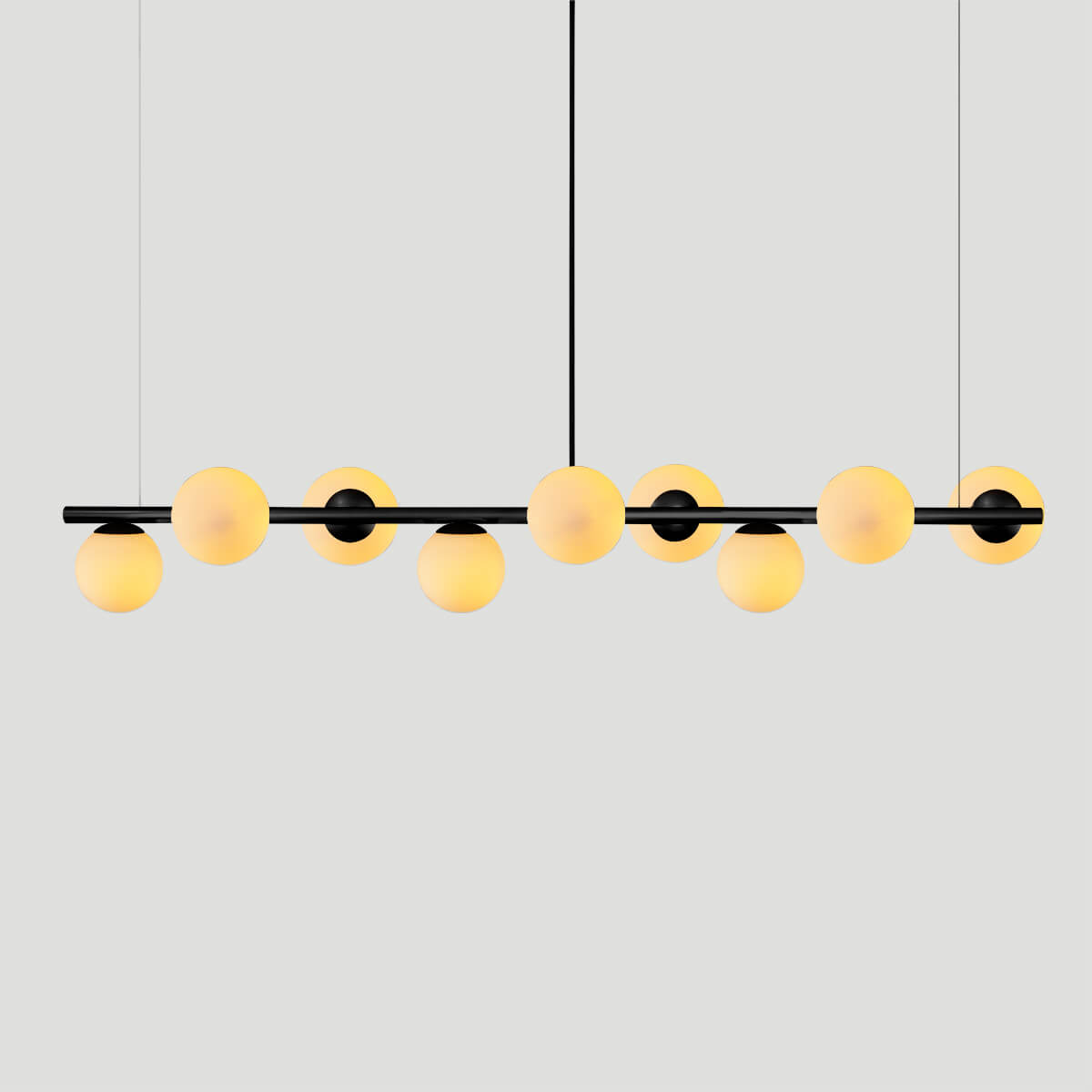 Lustre Pendente Figo Preto 1,5M - 9 Globos Esfera de Vidro Branco