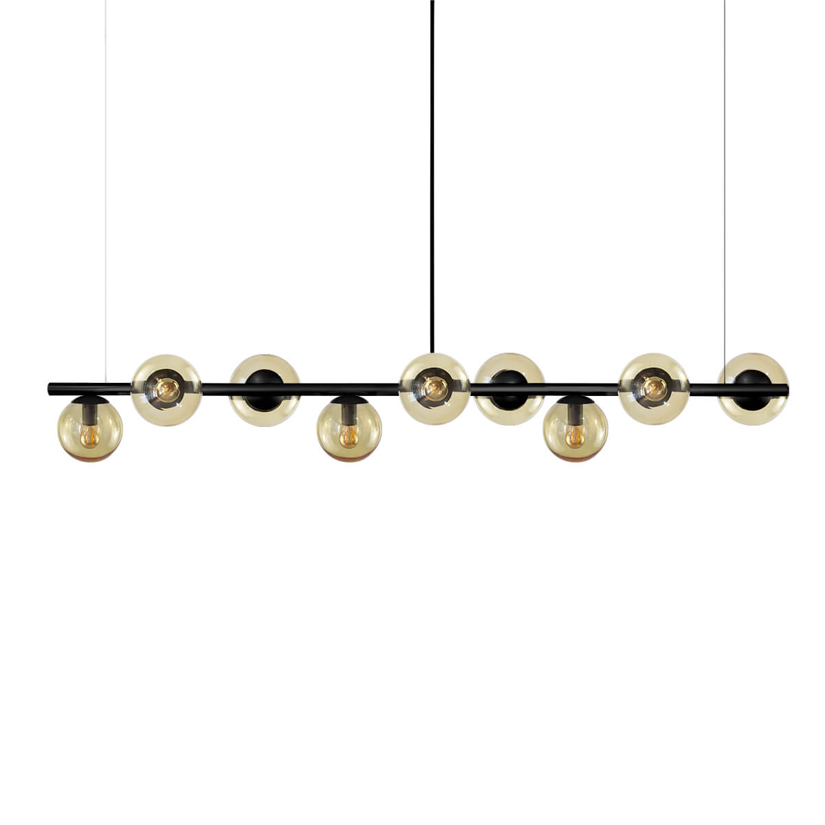 Lustre Pendente Figo Preto 1,5M - 9 Globos Esfera de Vidro Âmbar