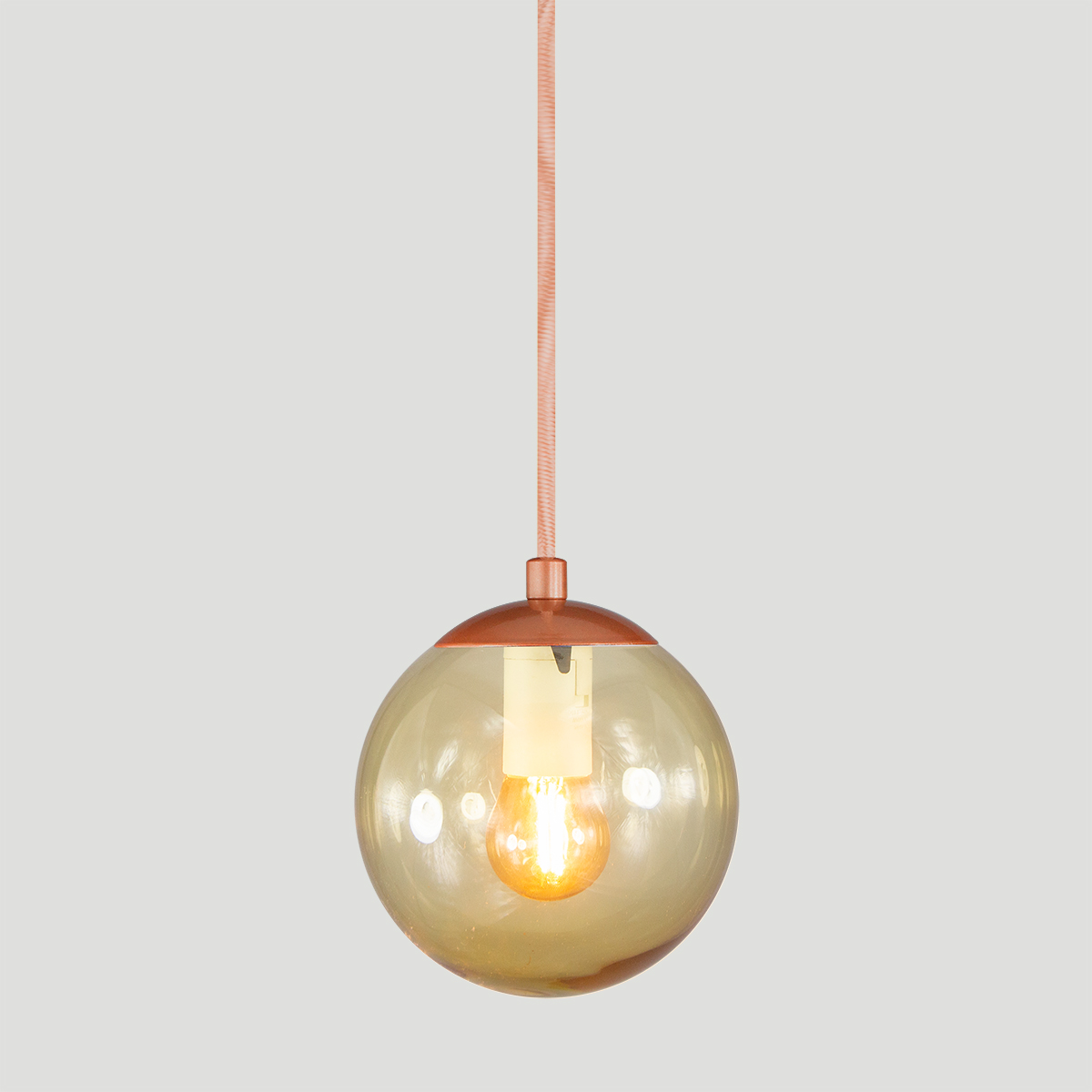 Pendente BRONZE C/ Globo de Vidro AMBAR de 14cm + LED 2W