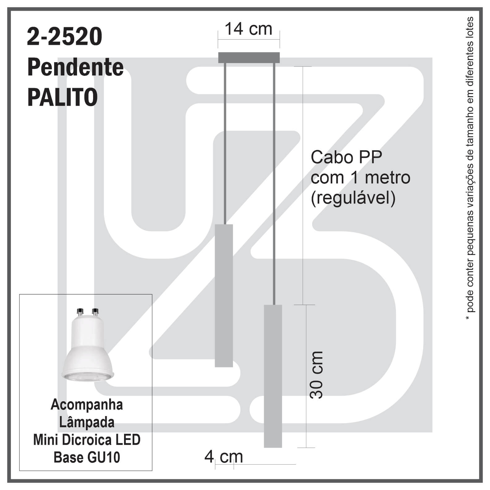 Pendente Duplo Tubo Palito Moderno 30cm Preto