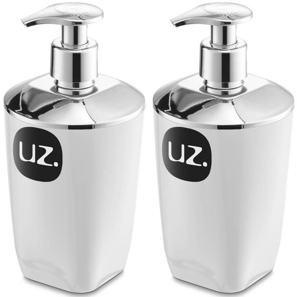 2 Porta Sabonete Líquido Plástico UZ Brancos 400ml Sabonetei