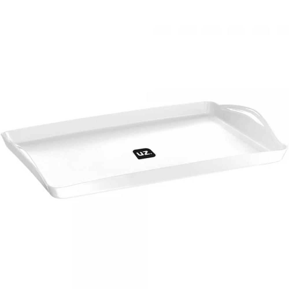 4 Bandejas de Plástico para Alimentos Plus Branca UZ 40,8cm com Alça Servir Decorar Retangular