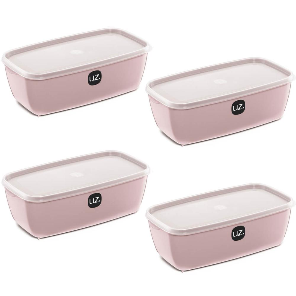 4 Potes Plásticos Uz Rosa Retangulares 3 Litros Mantimentos Organizador Alimentos Multiuso