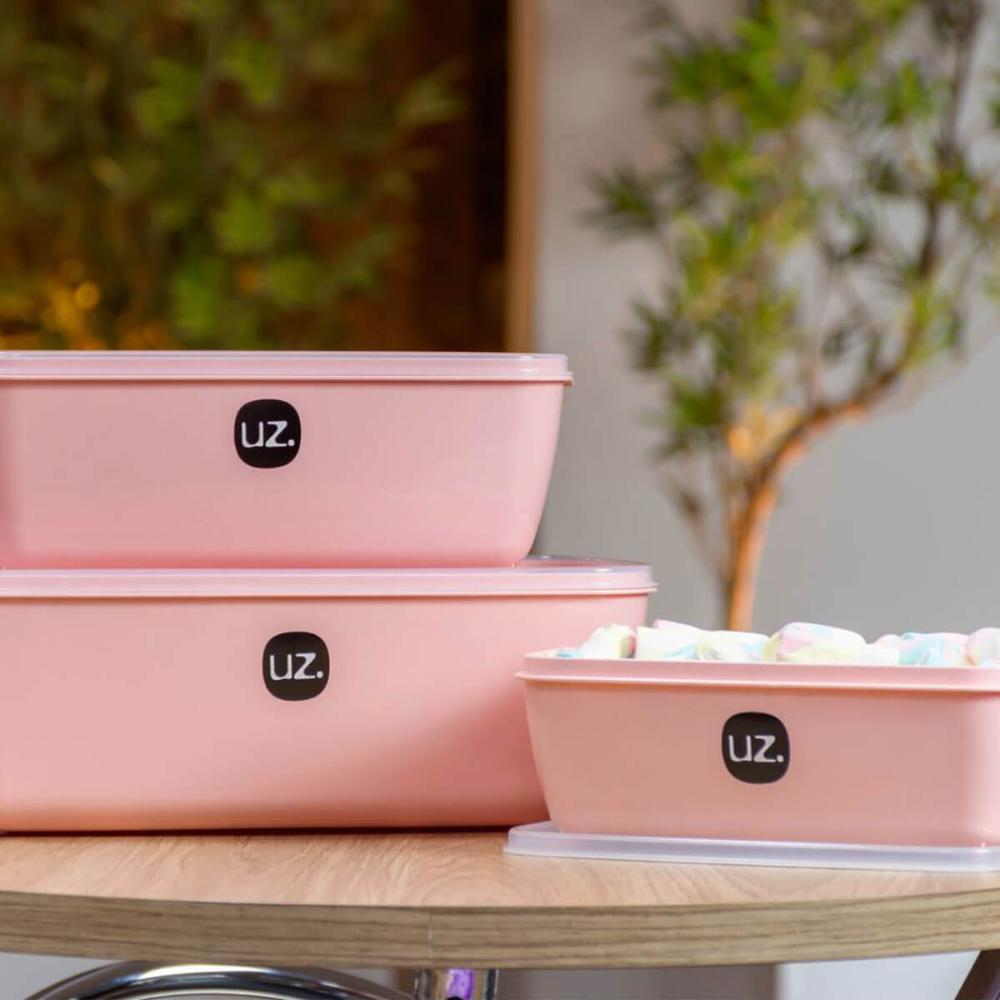 4 Potes Plásticos Uz Rosa Retangulares 3 Litros Mantimentos Organizador Alimentos Multiuso