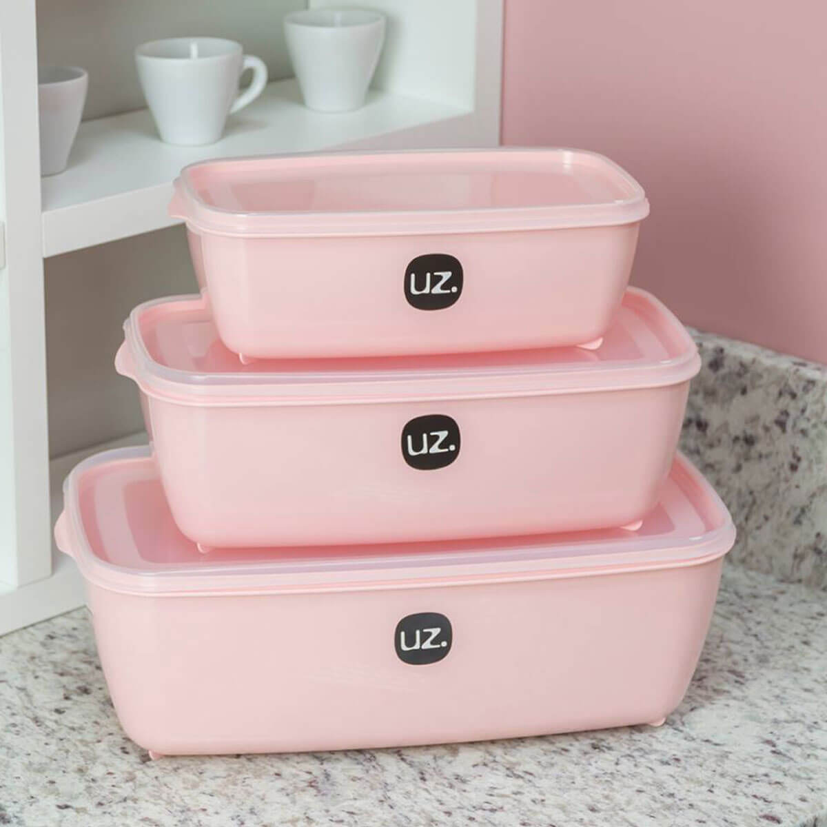 4 Potes Plásticos Uz Rosa Retangulares 3 Litros Mantimentos Organizador Alimentos Multiuso