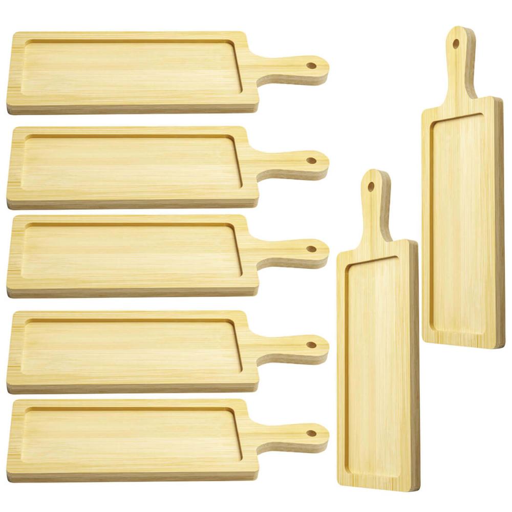 8 Travessas de Bambu 24x8cm cada Bandeja Retangular Pequena