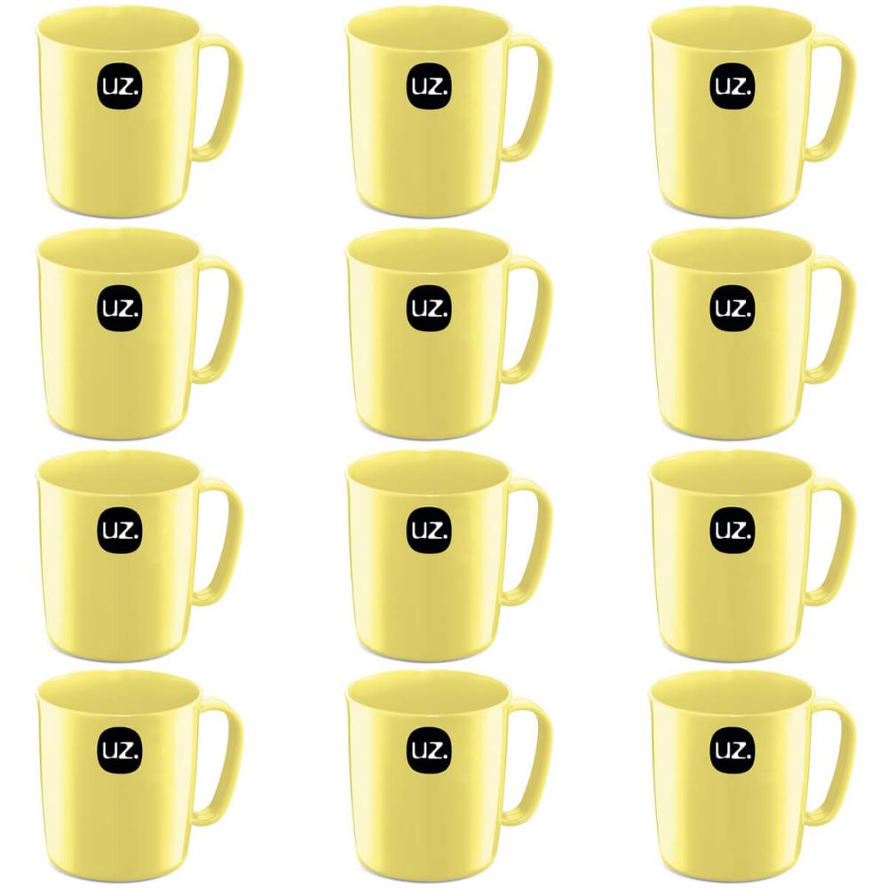 Conjunto 12 Canecas Escolares de Plástico 400ml UZ Amarelo Claro