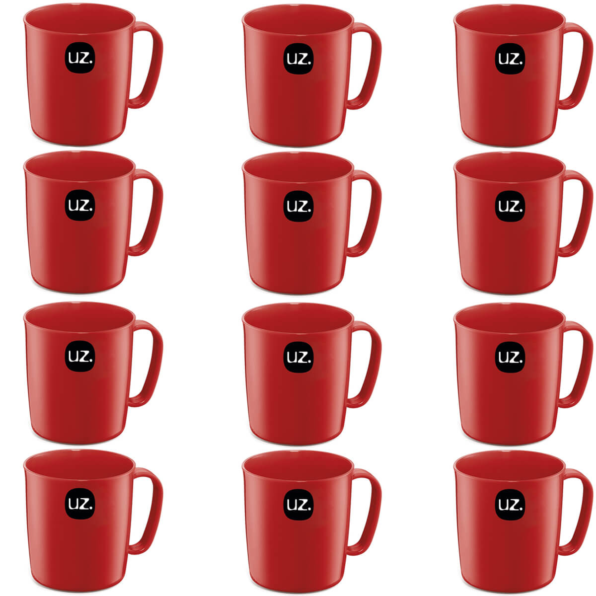 Conjunto 12 Canecas Escolares de Plástico 400ml UZ Vermelho
