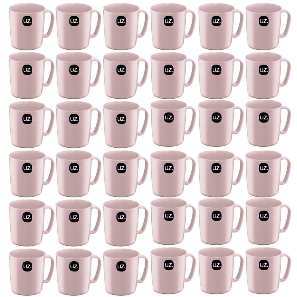 Conjunto 36 Canecas Plásticas Escolares com Alças Ergonômica 400ml UZ Rosa