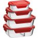 Conjunto 4 Potes Herméticos de Vidro Borossilicato Retangulares Vermelho UZ Marmitas