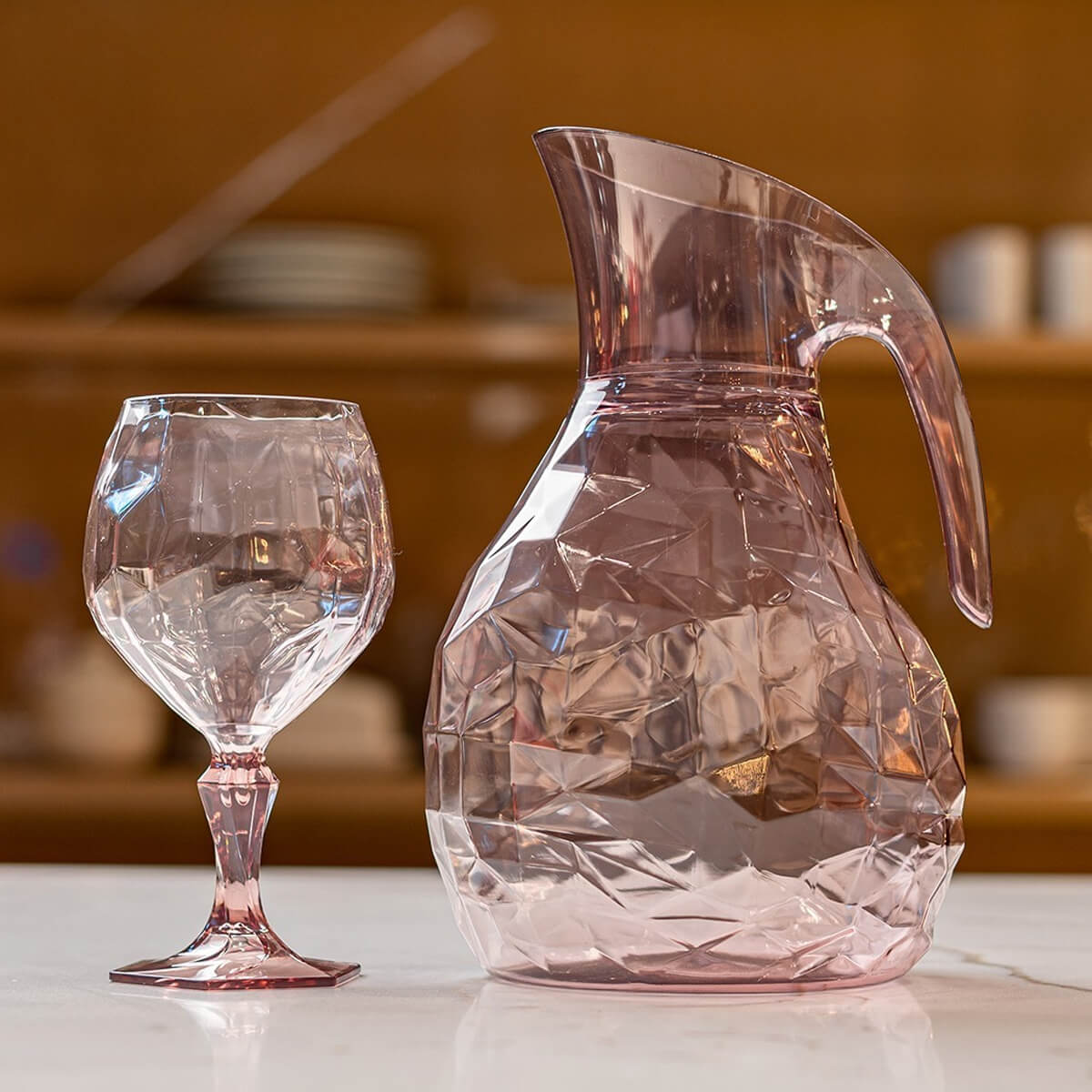 Conjunto 6 Taça Para Água Suco 350ml Plástico UZ Tango Transparente Rosa