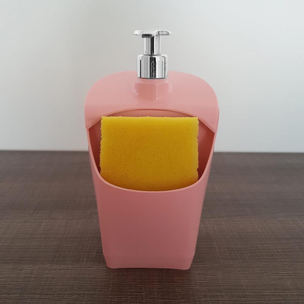 Dispenser Porta Detergente E Esponja Organizador De Pia Uz Rosa Quartzo