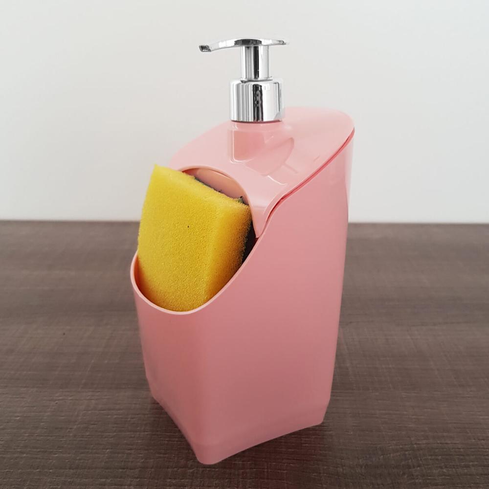 Dispenser Porta Detergente E Esponja Organizador De Pia Uz Rosa Quartzo