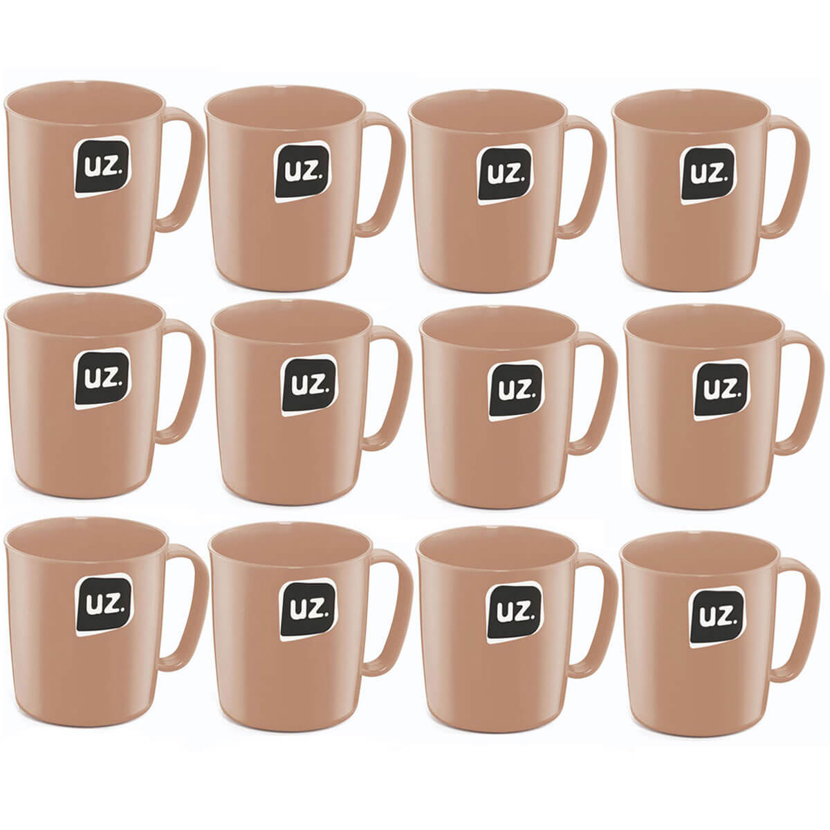 Kit 12 Canecas Plásticas 400ml Escolar Refeitório Lanche Merenda Ergonômica UZ Cappuccino