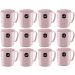 Kit 12 Canecas Plásticas 400ml Escolares Rosa Refeitório Lancheria Alças Ergonômica UZ