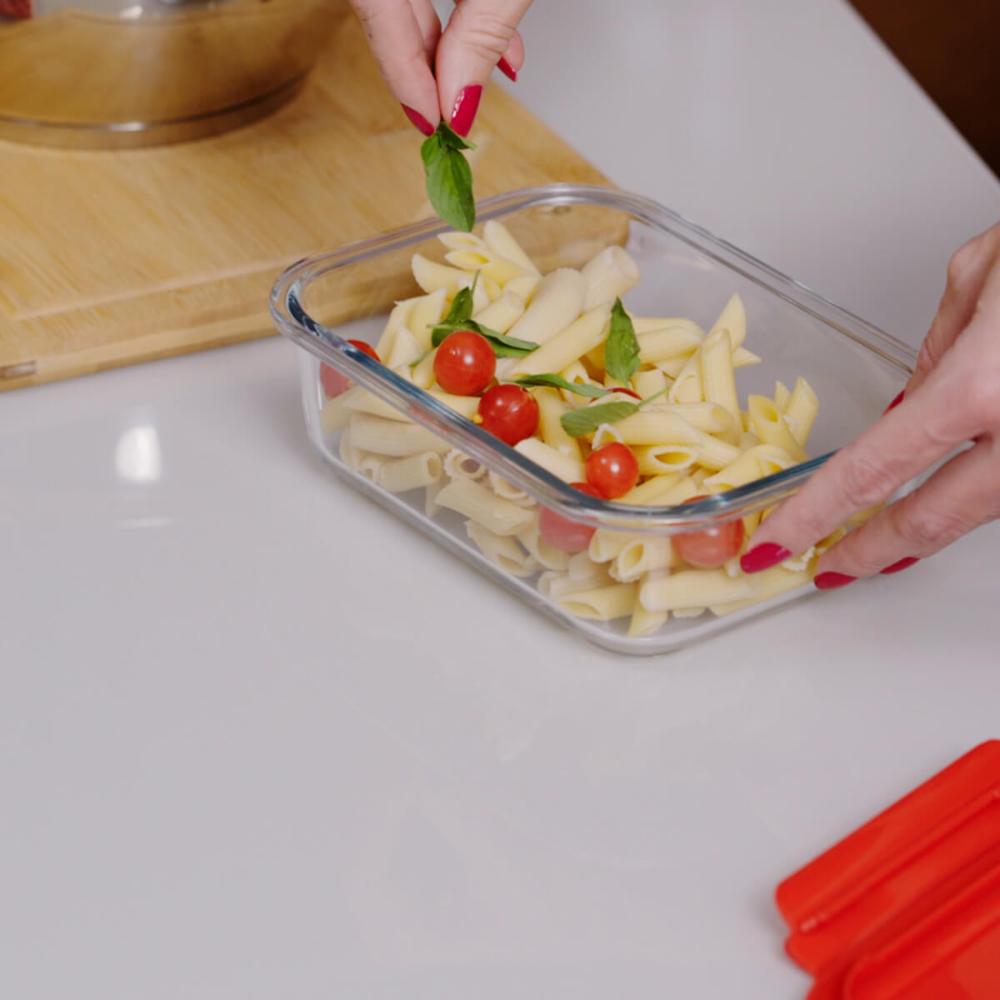 Kit 2 Marmitas Herméticas com Divisória 1L cada Potes de Vidro Borossilicato Vermelho UZ