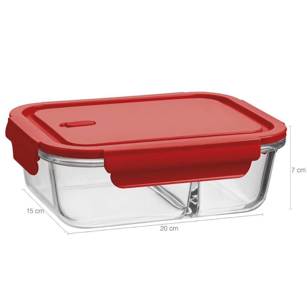 Kit 2 Marmitas Herméticas com Divisória 1L cada Potes de Vidro Borossilicato Vermelho UZ