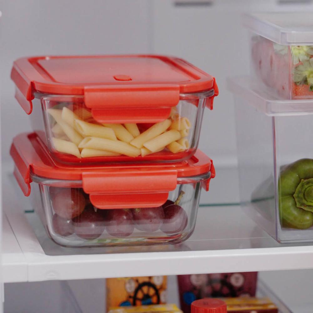 Kit 2 Marmitas Herméticas com Divisória 1L cada Potes de Vidro Borossilicato Vermelho UZ