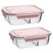 Kit 2 Marmitas de Vidro com Divisória 1L Rosa Pote Hermético