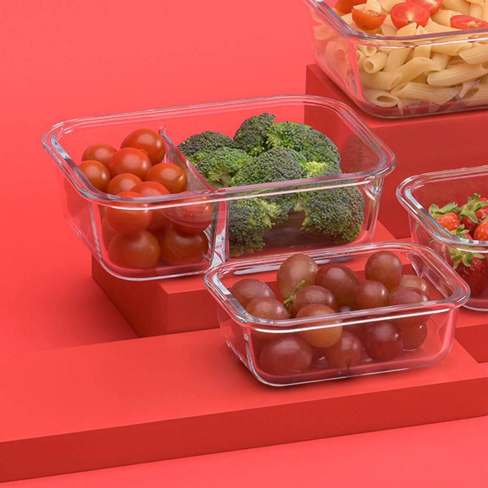 Kit 2 Marmitas de Vidro com Divisória 1L Rosa Pote Hermético