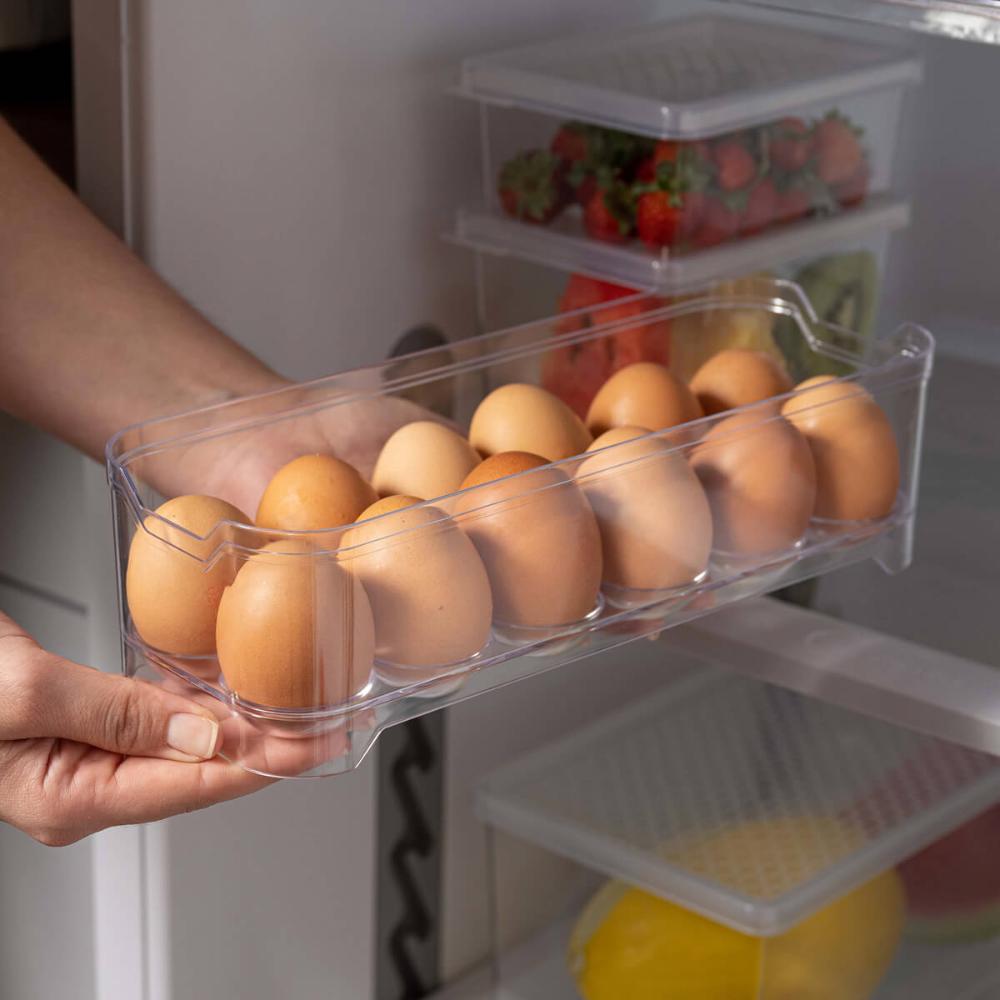 Kit 2 Organizadores de Geladeira Porta Ovos 12un 28x10x7,5cm cada Transparentes Plástico UZ
