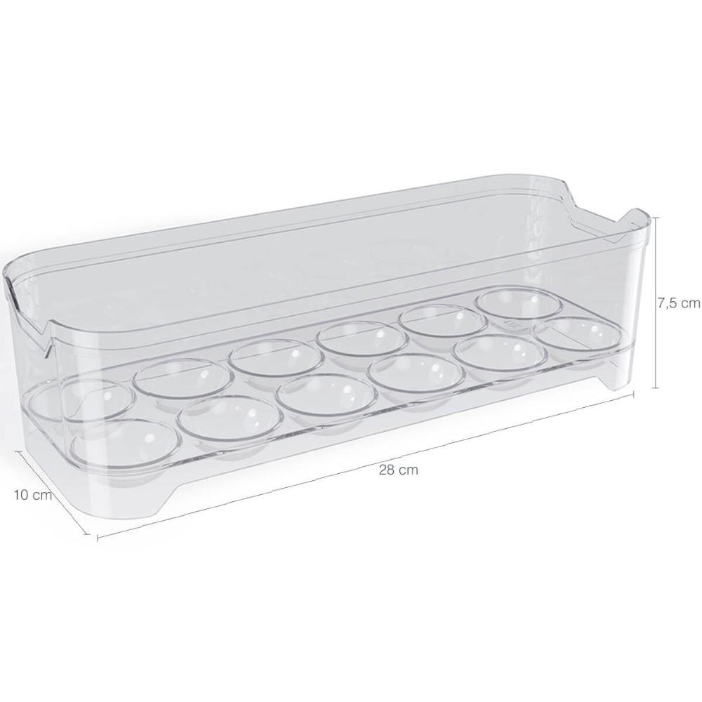 Kit 2 Organizadores de Geladeira Porta Ovos 12un 28x10x7,5cm cada Transparentes Plástico UZ