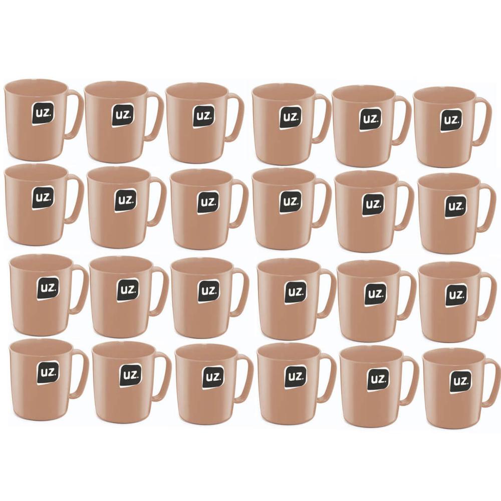 Kit 24 Canecas Plásticas 400ml Escolar Refeitório Lanche Merenda Ergonômica UZ Cappuccino