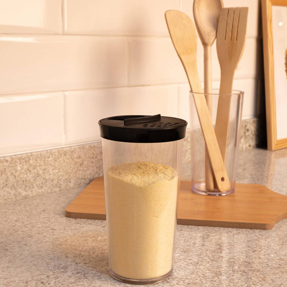 Kit 24 Farinheiros Porta Temperos Farofa UZ 500ml Condimentos Restaurantes Lancherias Pretos