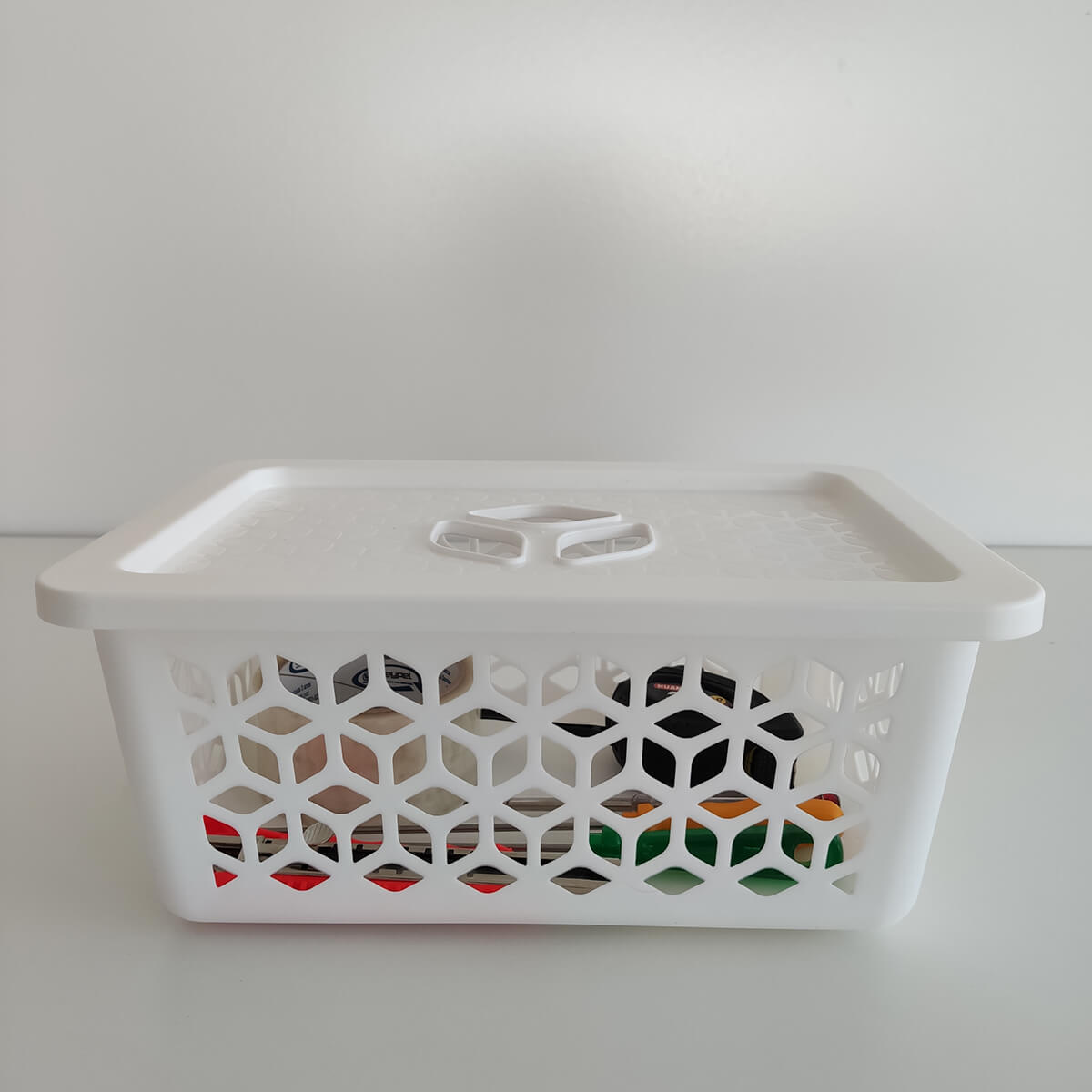 Kit 3 Caixas Cesto Organizador M com Tampa Empilhável 31x22cm Branco