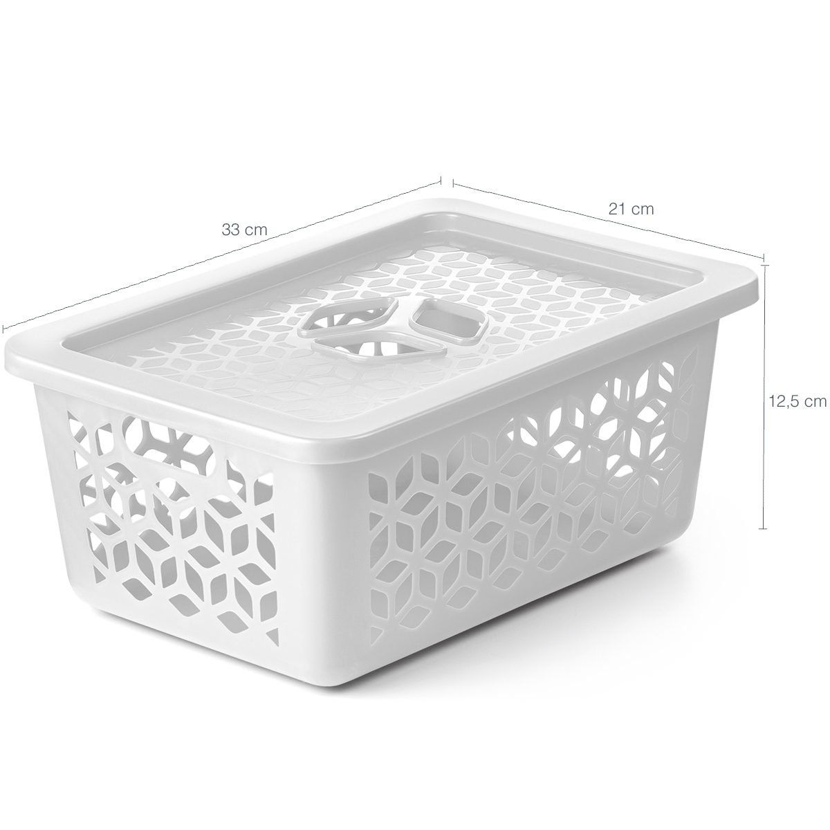 Kit 3 Caixas Cesto Organizador M com Tampa Empilhável 31x22cm Branco