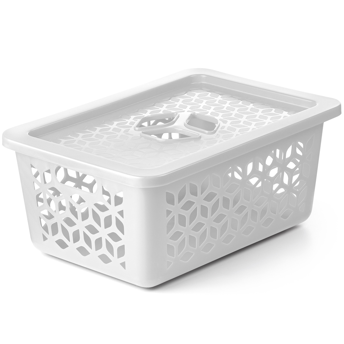 Kit 3 Caixas Cesto Organizador M com Tampa Empilhável 31x22cm Branco