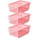 Kit 3 Caixas Organizadoras Grandes Empilháveis Com Tampas Alças Laterais UZ Rosa