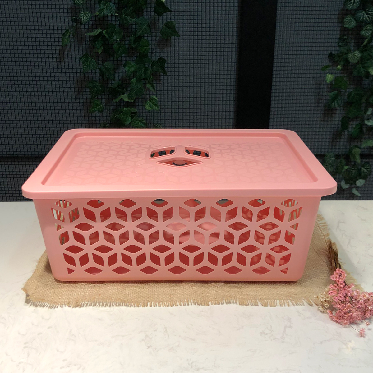 Kit 3 Caixas Organizadoras Grandes Empilháveis Com Tampas Alças Laterais UZ Rosa