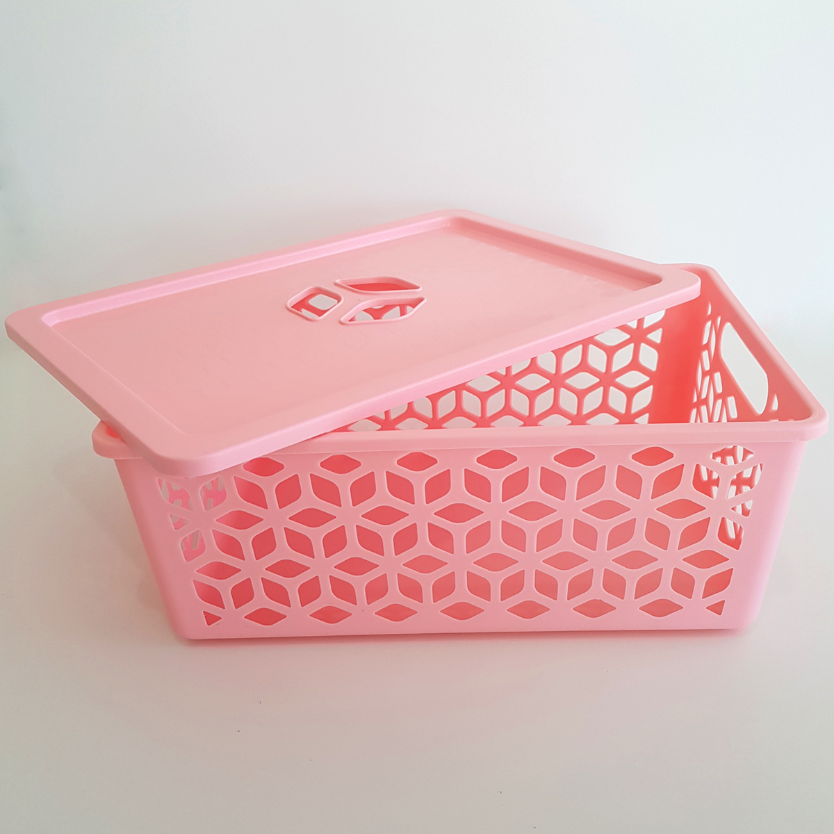 Kit 3 Caixas Organizadoras Grandes Empilháveis Com Tampas Alças Laterais UZ Rosa