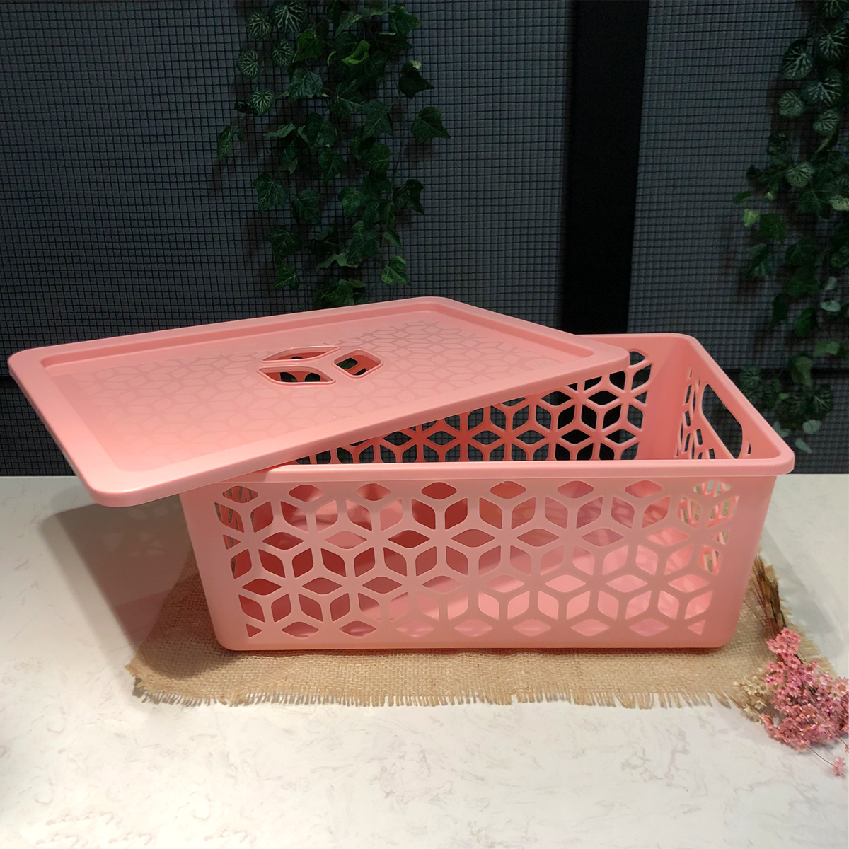 Kit 3 Caixas Organizadoras Grandes Empilháveis Com Tampas Alças Laterais UZ Rosa