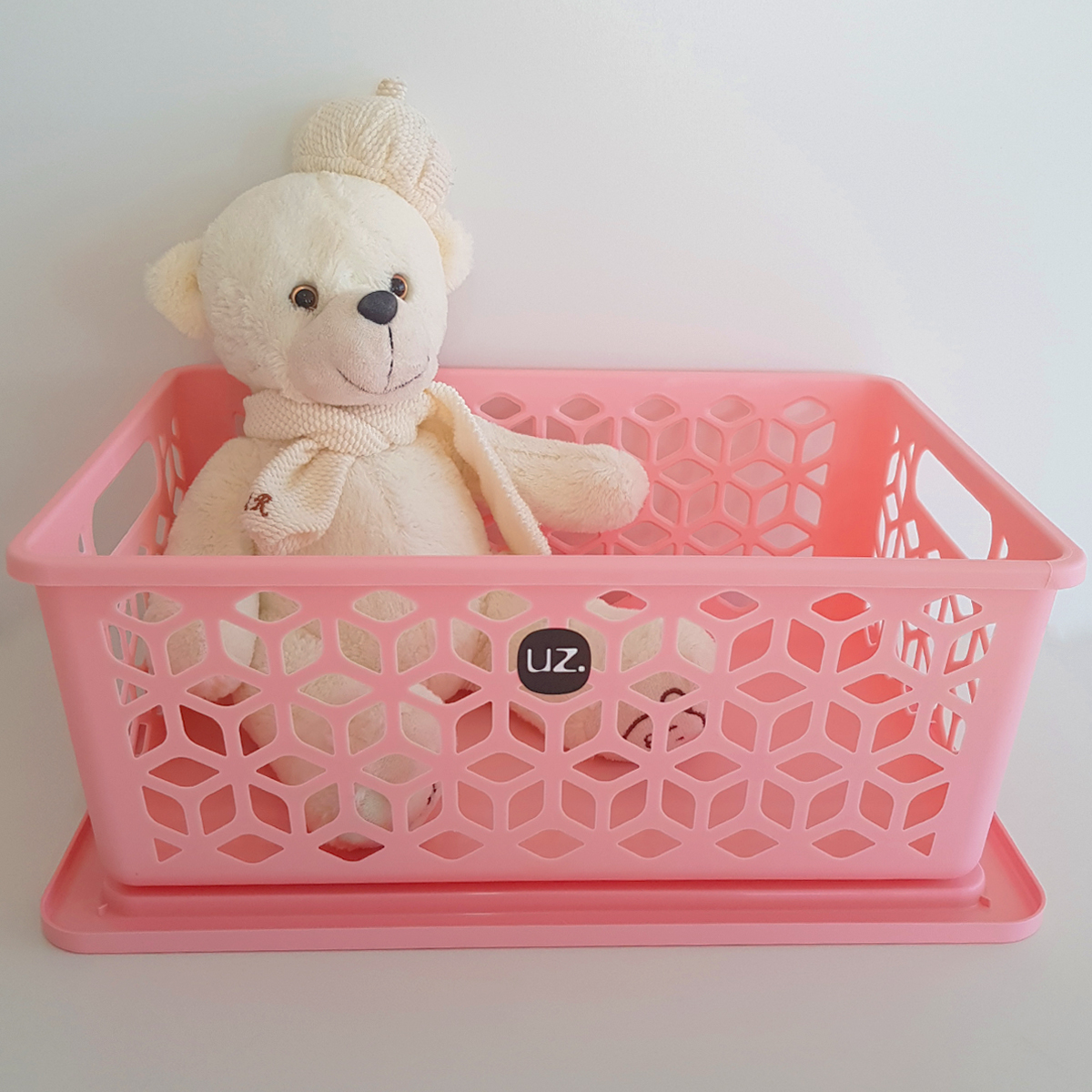Kit 3 Caixas Organizadoras Grandes Empilháveis Com Tampas Alças Laterais UZ Rosa