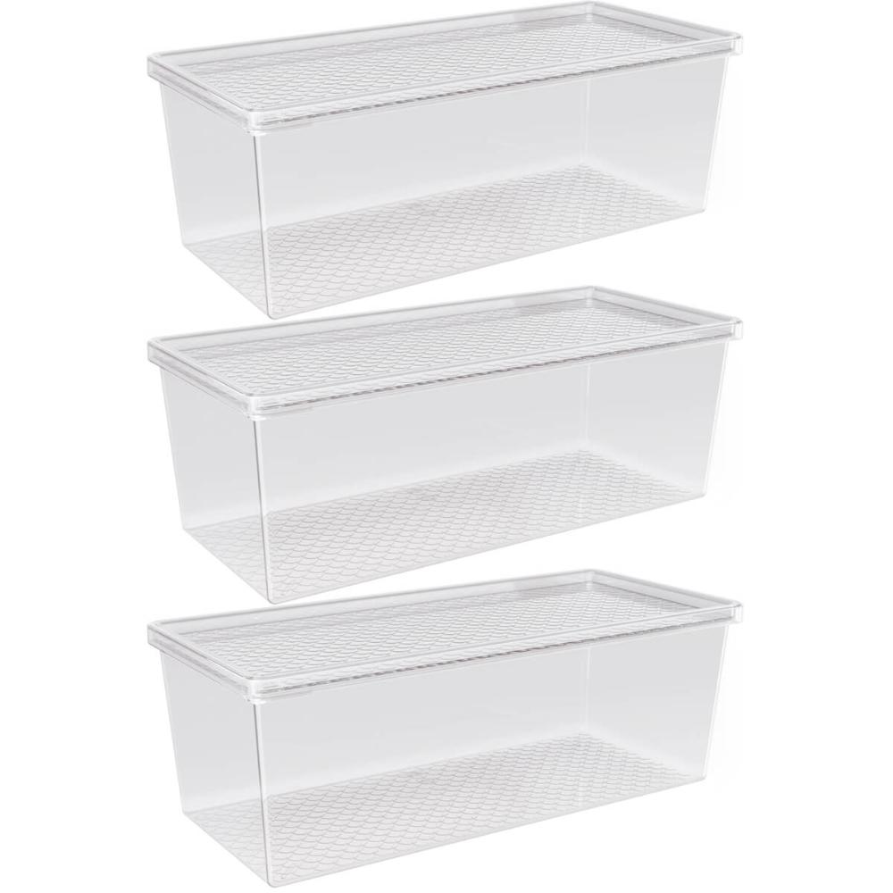 Kit 3 Organizadores de Geladeira com Tampa 4,5L Frutas Legumes Multiuso Transparente UZ